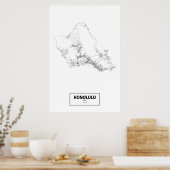 Honolulu, Hawaii (zwart op wit) Poster (Keuken)
