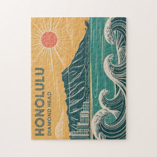 Honolulu Oahu Diamond Head Retro Mid-Century Style Legpuzzel