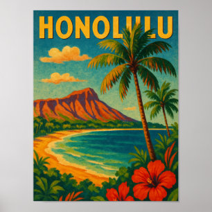 Honolulu Oahu Hawaii Beach Hawaii Reizen Poster