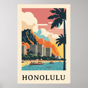 Honolulu retro vintage reizen poster