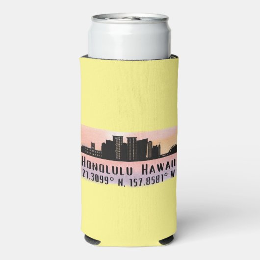 Honolulu Skyline Latitude en Lengtegraad (Seltzer Achterkant)