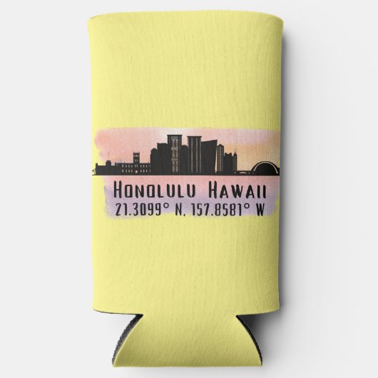 Honolulu Skyline Latitude en Lengtegraad (Voorkant)