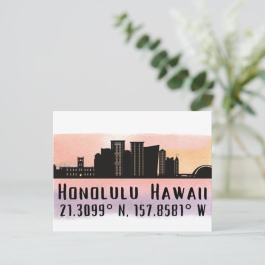 Honolulu Skyline Latitude en Lengtegraad Briefkaart (Staand voorkant)
