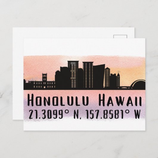 Honolulu Skyline Latitude en Lengtegraad Briefkaart (Voorkant / Achterkant)