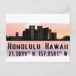 Honolulu Skyline Latitude en Lengtegraad Briefkaart