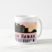 Honolulu Skyline Latitude en Lengtegraad Koffiemok (Voorkant rechts)
