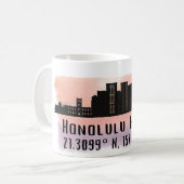 Honolulu Skyline Latitude en Lengtegraad Koffiemok (Voorkant links)