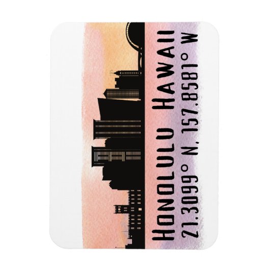 Honolulu Skyline Latitude en Lengtegraad Magneet (Verticaal)