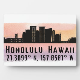 Honolulu Skyline Latitude en Longitude Tabletop Fotoplaat