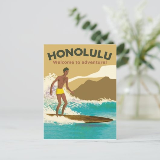 Honolulu, surfen op de oceaangolven briefkaart (Staand voorkant)