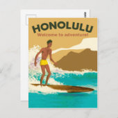 Honolulu, surfen op de oceaangolven briefkaart (Voorkant / Achterkant)
