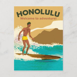 Honolulu, surfen op oceaan golven briefkaart