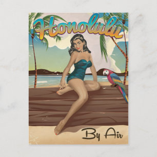 Honolulu vintage retro reisprint briefkaart