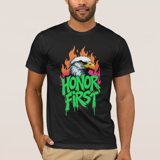 Honor First Bald Eagle T-shirt Patriottisch Vereni (Voorkant)