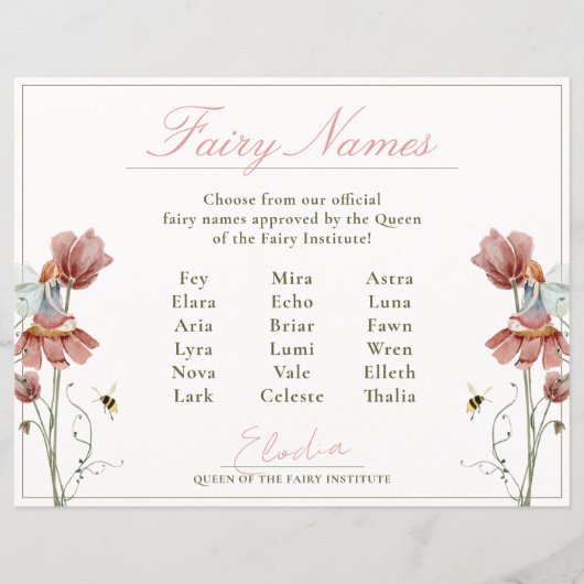 Honorary Fairy Floral Certificaat Namen (Voorkant)