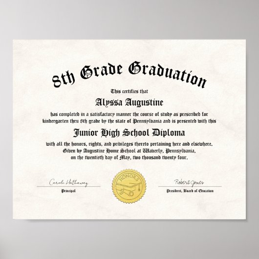 Honours 5e 8e Graad Afstuderen Homeschool Diploma Poster (Voorkant)