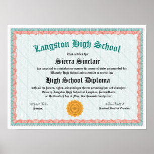 Honours High School Diploma Replica Poster