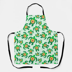 Honu Green Zee Turtles Hibiscus Flowers Schort