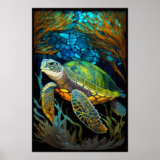 Honu Haven Glas in lood Water Poster (Voorkant)