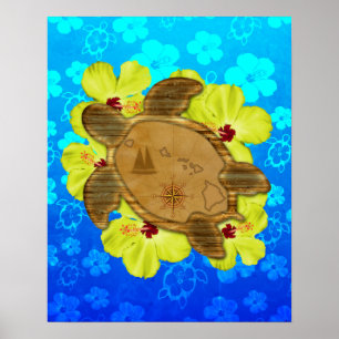 Honu Hawaiian Nautical Map Poster