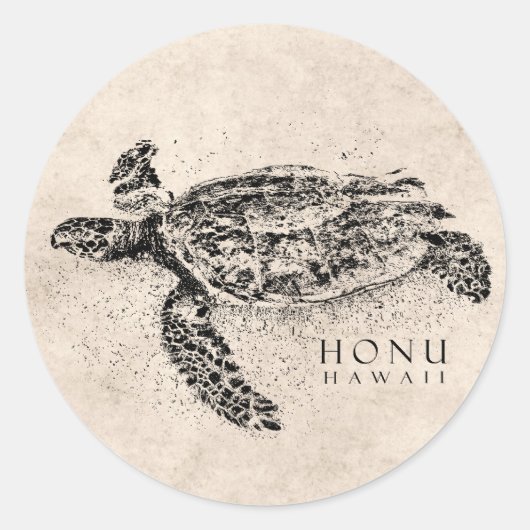 Honu Hawaiian Zee Turtle on Parchment Ronde Sticker (Voorkant)