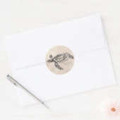 Honu Hawaiian Zee Turtle on Parchment Ronde Sticker (Envelop)