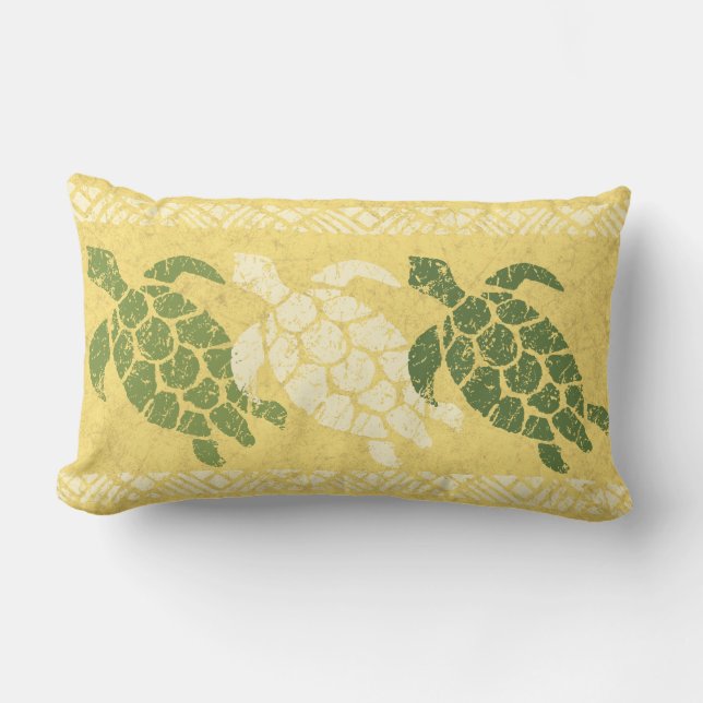 Honu Zee Turtle Hawaiian Reversible Batik - Olive Buitenkussen (Voorkant)
