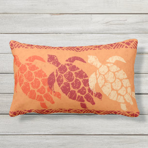 Honu Zee Turtle Hawaiian Reversible Batik - Oranje Buitenkussen