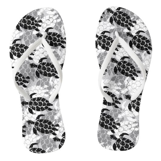 Honu Zee Turtle Hawaiian Tapa Black Teenslippers (Voetbed)