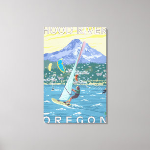 Hood River, ORWind Surfers & Kite Boarders Canvas Afdruk