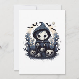 Hooded Chibi Reaper Halloween - Whimsical Dark Fan Kaart