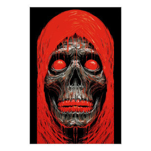 Hooded Skull in Fiery Red Design Perfect Poster