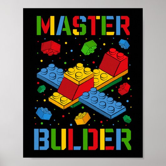 Hoofd Bouwer Kinder Bouwstenen Brick Builder Poster (Voorkant)