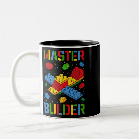Hoofd Bouwer Kinder Bouwstenen Brick Builder Tweekleurige Koffiemok (Links)