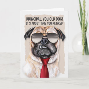 Hoofd Funny Pug Dog in een Rode Stropdas Pensioen Kaart