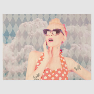 Hoofd in de wolken Pin Up Style Retro Meisje Tissuepapier