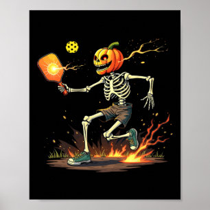 Hoofd Skeleton Pickleball Halloween Spooky Sports Poster