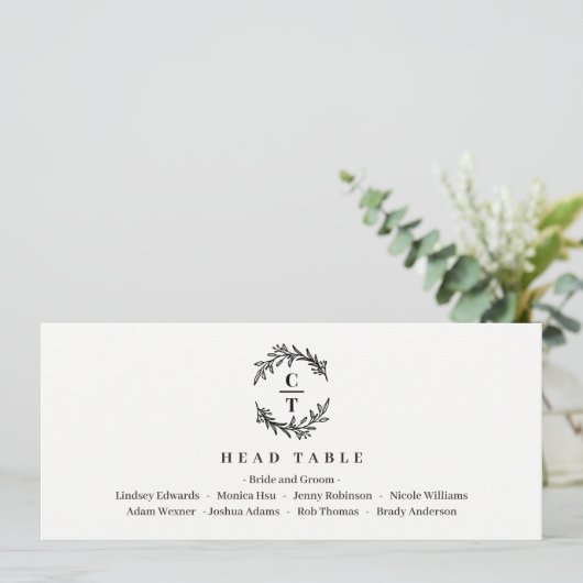 Hoofd Tafel Kaart Bewerkbare kleur - Fancy Initial (Staand voorkant)