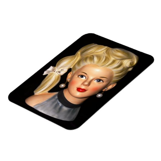 Hoofd Vaas 1960s Meisje met Bouffant & Zijponytail Magneet (Linkerzijde)