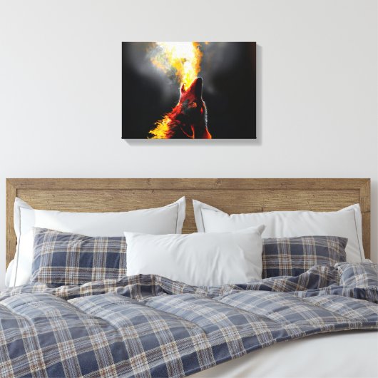 Hoofd van de agressieve wolf canvas afdruk (Insitu (Slaapkamer))