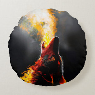 Hoofd van de agressieve wolf rond kussen