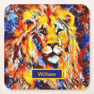 Hoofd van de  Kunst van de Lion Vierkante Kartonnen Onderzetter