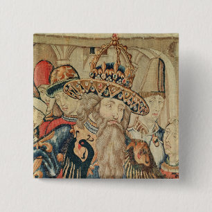 Hoofd van de workshop Karel de Grote, Toernai Vierkante Button 5,1 Cm