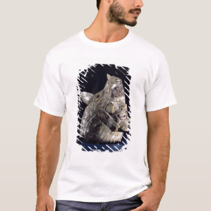 Hoofd van een dier met menselijk hoofd in open kak t-shirt