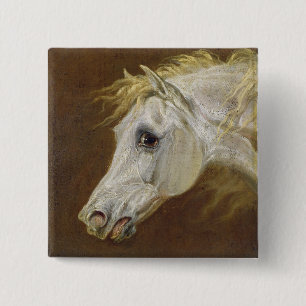 Hoofd van een Gray Arabian Horse (olie op doek op Vierkante Button 5,1 Cm
