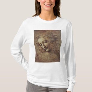 Hoofd van een jonge vrouw met Tousled Hair of Leda T-shirt