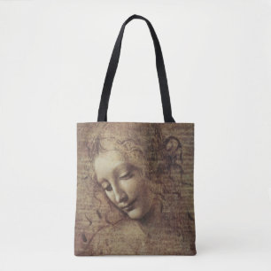 Hoofd van een jonge vrouw met Tousled Hair of Leda Tote Bag
