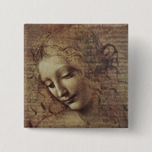 Hoofd van een jonge vrouw met Tousled Hair of Leda Vierkante Button 5,1 Cm