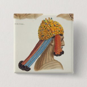 Hoofd van een man van de Mundrucu-stam uit 'Trave' Vierkante Button 5,1 Cm