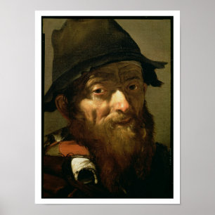 Hoofd van een oud Man, detail van portret van een  Poster